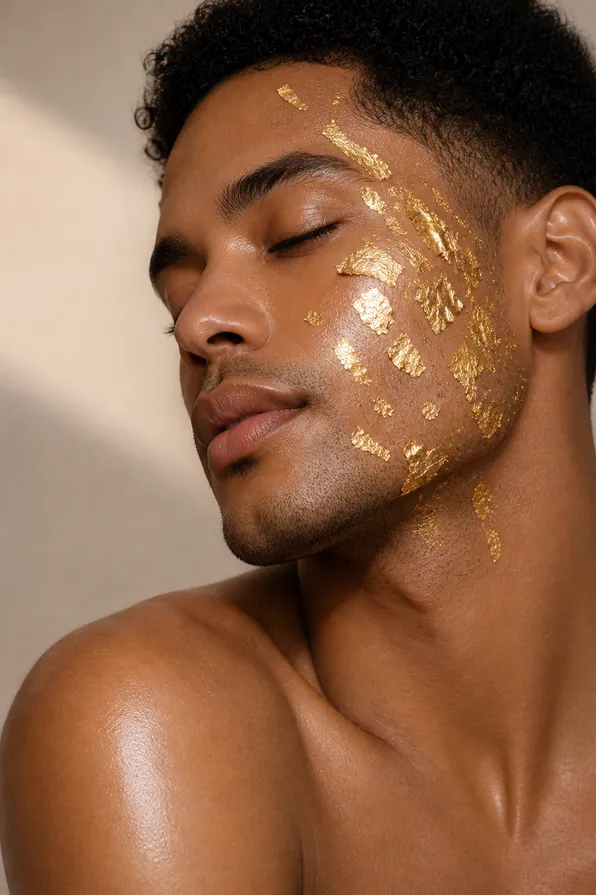 Mann mit 24K Gold Gesichtsbehandlung bei Sanft & Schön Berlin