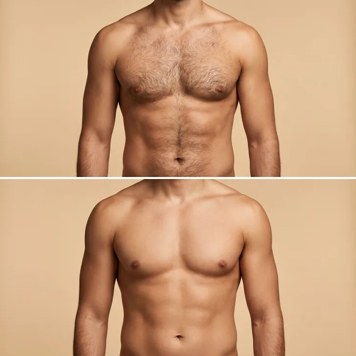 Illustration einer typischen Behandlungs-Veränderung — Männerbrust nach Waxing