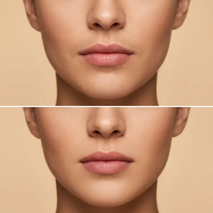 Before/After comparison — facial waxing
